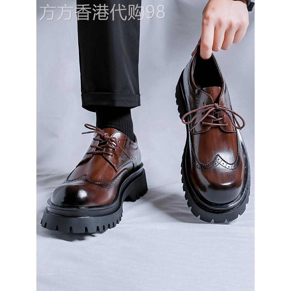 高端布洛克皮鞋男士2025秋季英伦风棕色增高鞋西装婚礼结婚新郎鞋
