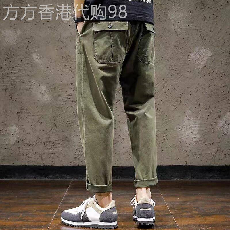 港风潮牌休闲工作服裤男士春季高级感宽松直筒春秋款男生痞帅九分