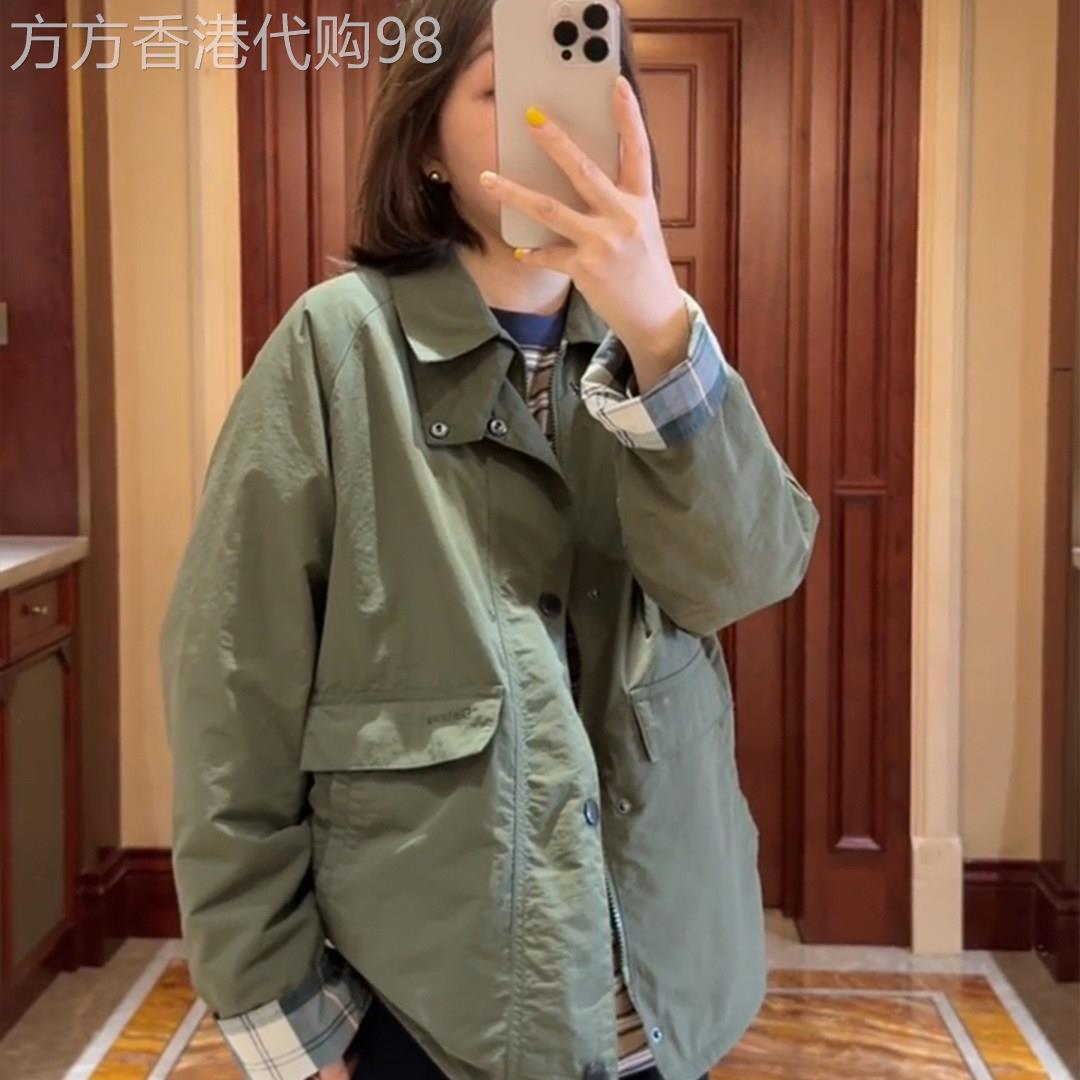 工装风绿色翻领夹克外套女2026春季新款宽松百搭休闲长袖开衫上衣