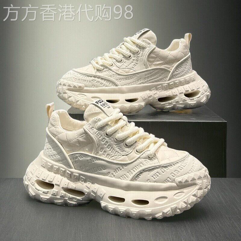 白色老爹鞋男高级感2025新款潮牌厚底内增高底运动鞋印花休闲鞋男