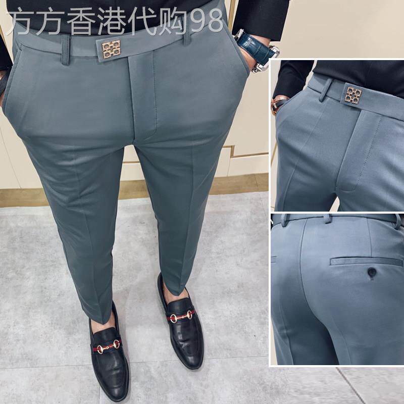 男士商务九分西装裤轻奢春季新款修身小脚百搭9分纯色休闲小西裤
