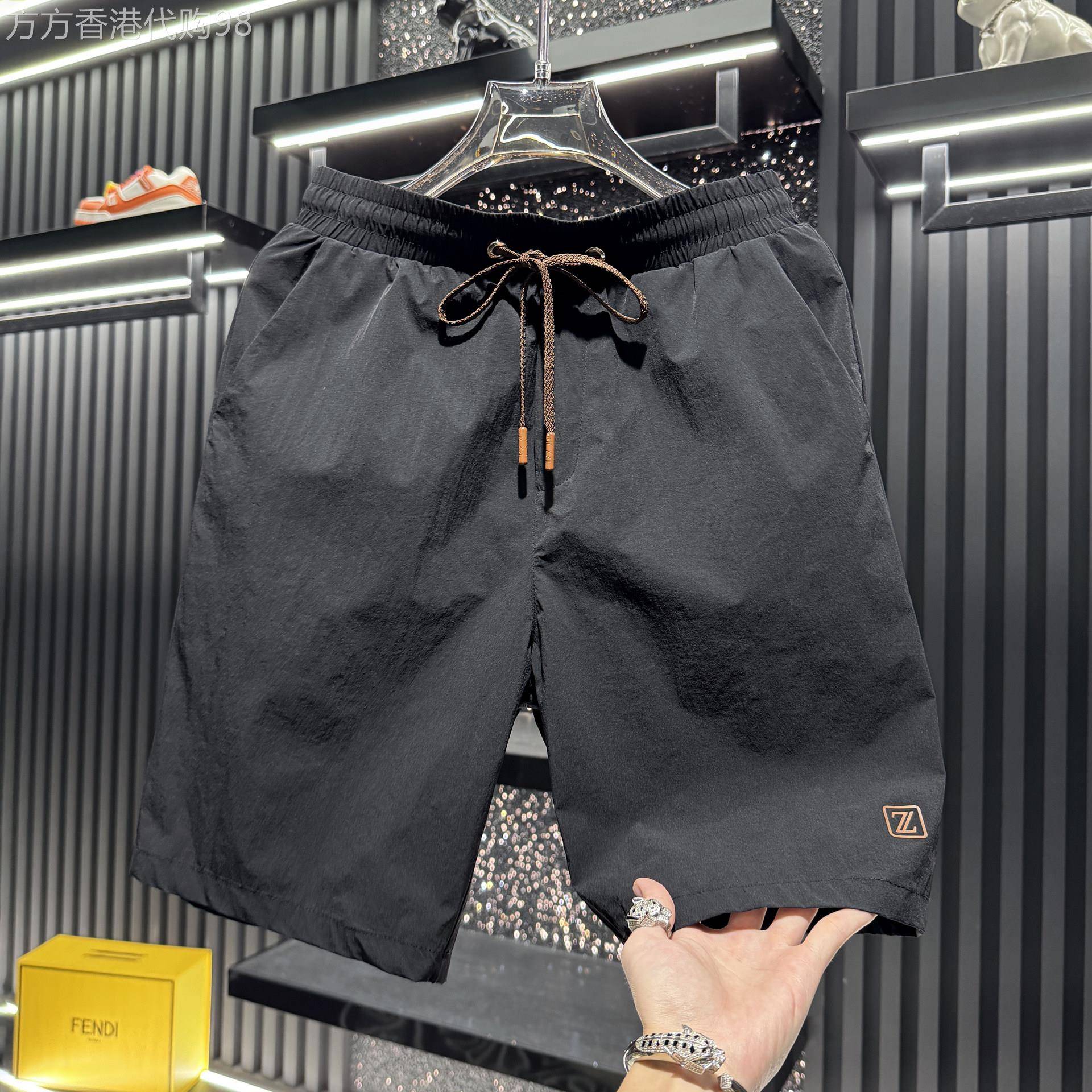 潮牌高端休闲速干短裤男士夏季新款外穿修身系带老钱风薄款五分裤