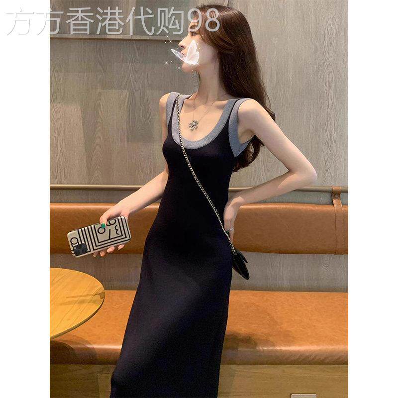 蓝色无袖针织连衣裙女春秋欧货纯欲风辣妹气质时尚显瘦包臀吊带裙