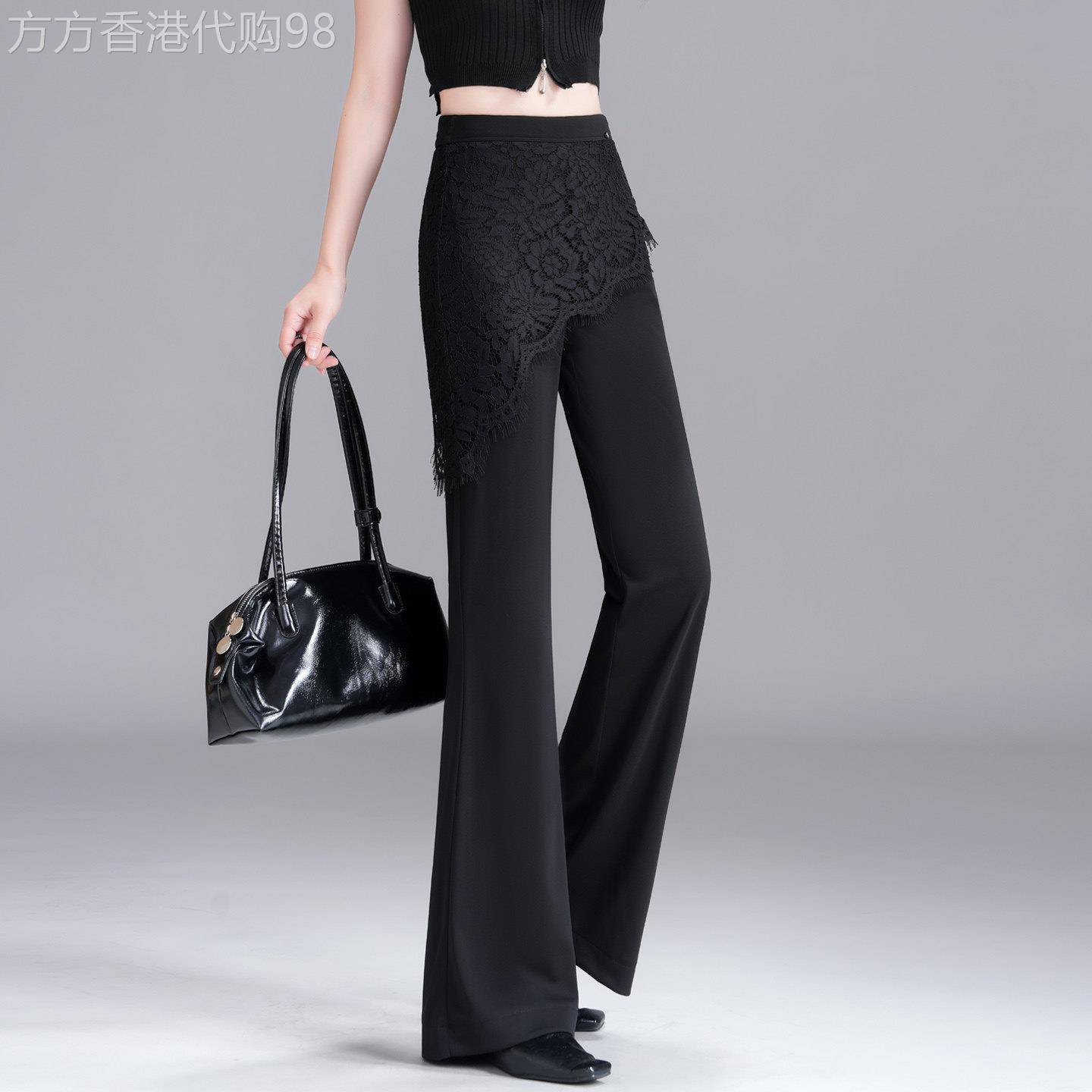黑色蕾丝屁帘微喇叭裤女夏季薄款2026新款高腰显瘦喇叭裤垂感休闲图片