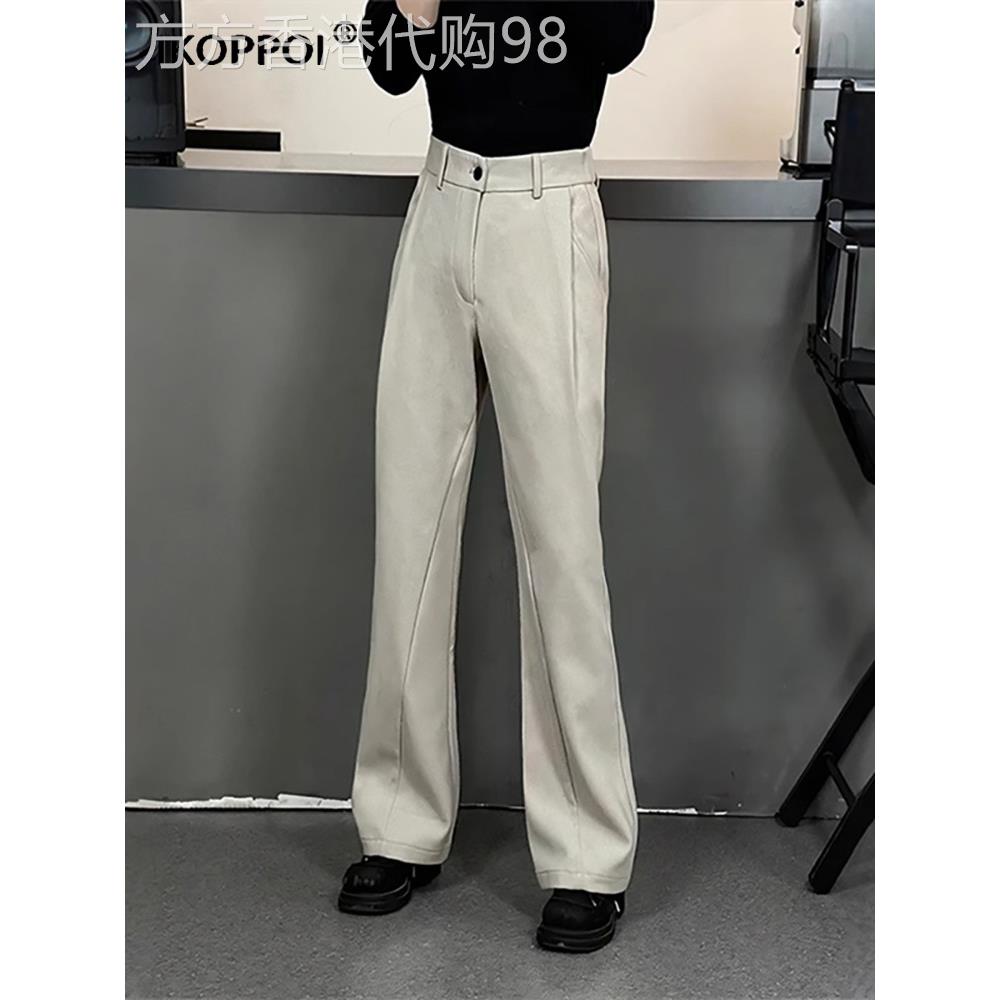 高端男士弯刀西裤垂坠感高级感秋季男裤修身休闲微喇长裤子男款潮