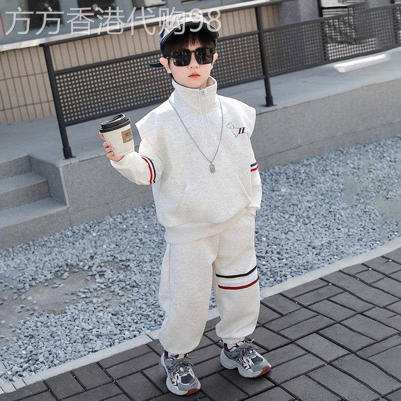 韩国洋气男童春秋季马甲套装2026新款儿童打底杉秋装宝宝三件套酷