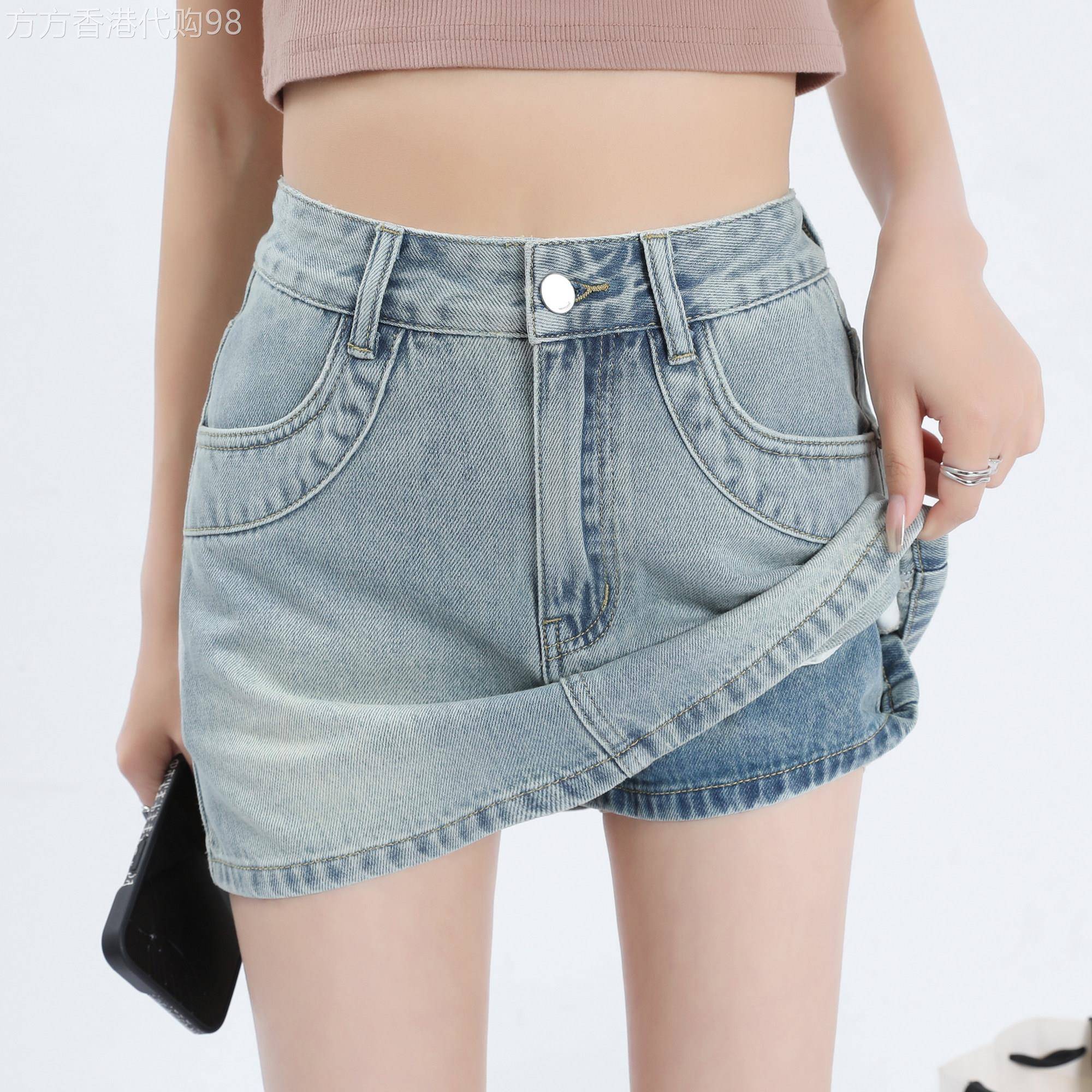 潮牌1212浅色牛仔短裙女夏新款辣妹a字包臀裙高腰显瘦修身半身裙