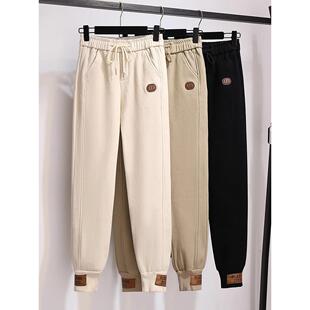 束脚运动裤女加绒加厚工装裤2025秋冬季新款宽松直筒显瘦休闲卫裤