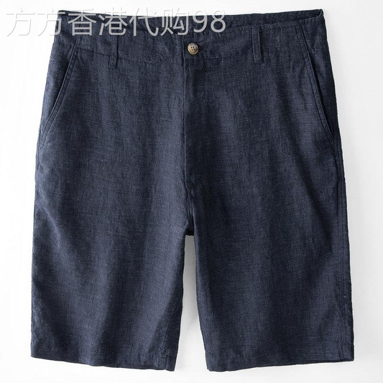 高档色织纯亚麻短裤男夏季薄款直筒西装五分裤男士修身帅气休闲短