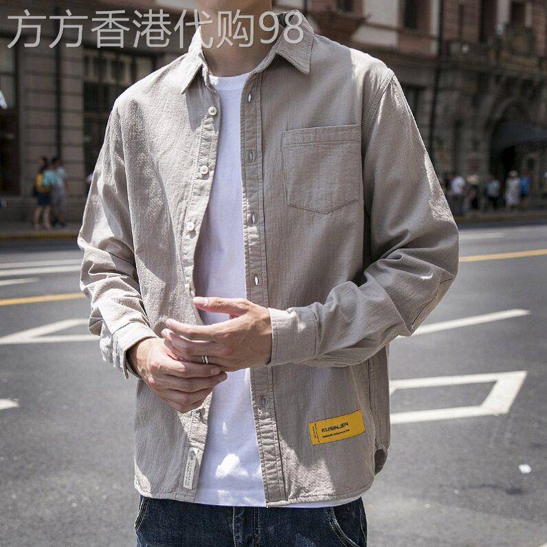 香港潮牌代购2021春秋衬衫男士韩版工装长袖黑色衬衫寸衫休闲外套