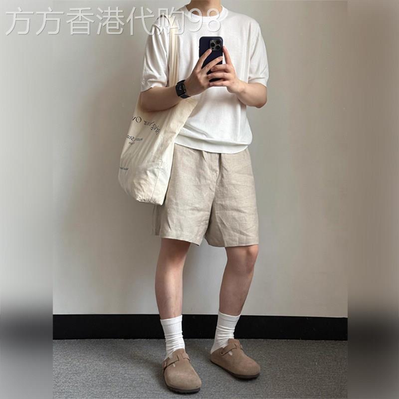 轻奢老钱风亚麻短裤男2026夏季美式慵懒松弛感裤子直筒五分西装裤