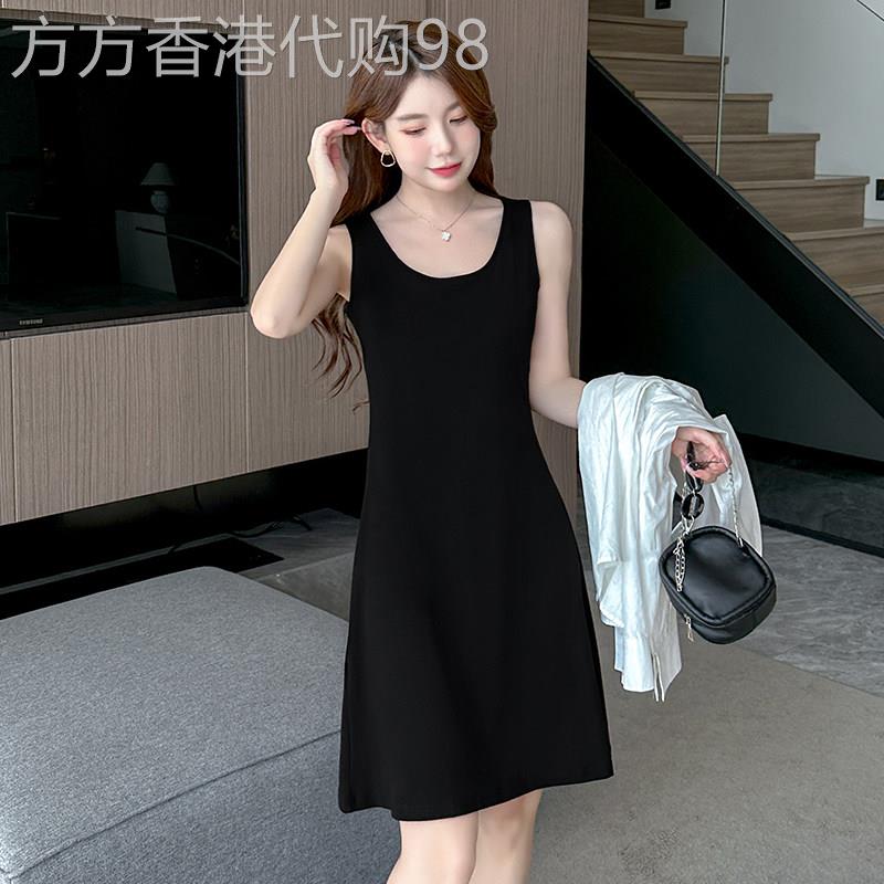 欧洲站2025年夏季黑色背心打底连衣裙女内搭吊带外出无袖显瘦短裙