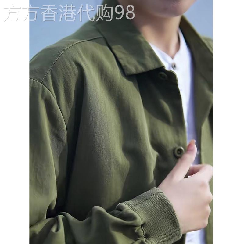 香港男装春秋外套简约高端纯棉夹克翻领上衣外穿休闲外衣新中式潮