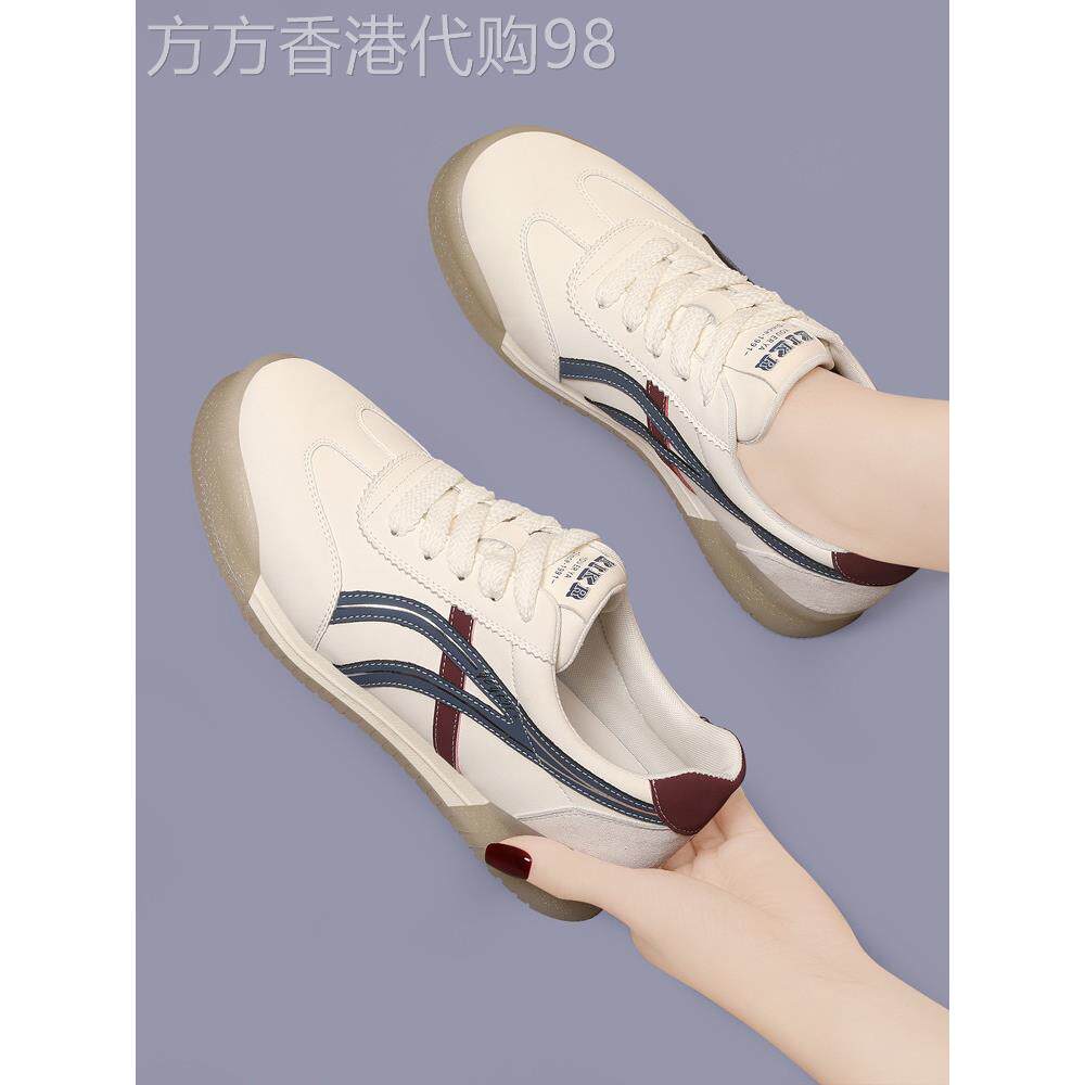 真皮小白鞋运动休闲超轻便跑步鞋减震百搭平底女鞋子软底阿甘鞋带