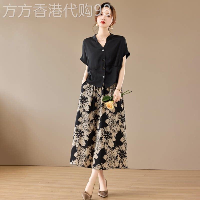 潮牌妈妈夏装减龄短袖中年女士印花半身裙中老年夏季洋气T恤套装