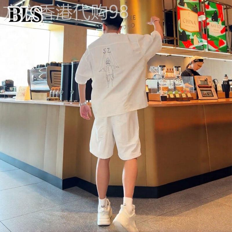 高端刺绣休闲运动套装男士夏季2026新款蝙蝠短袖T恤短裤子两件套