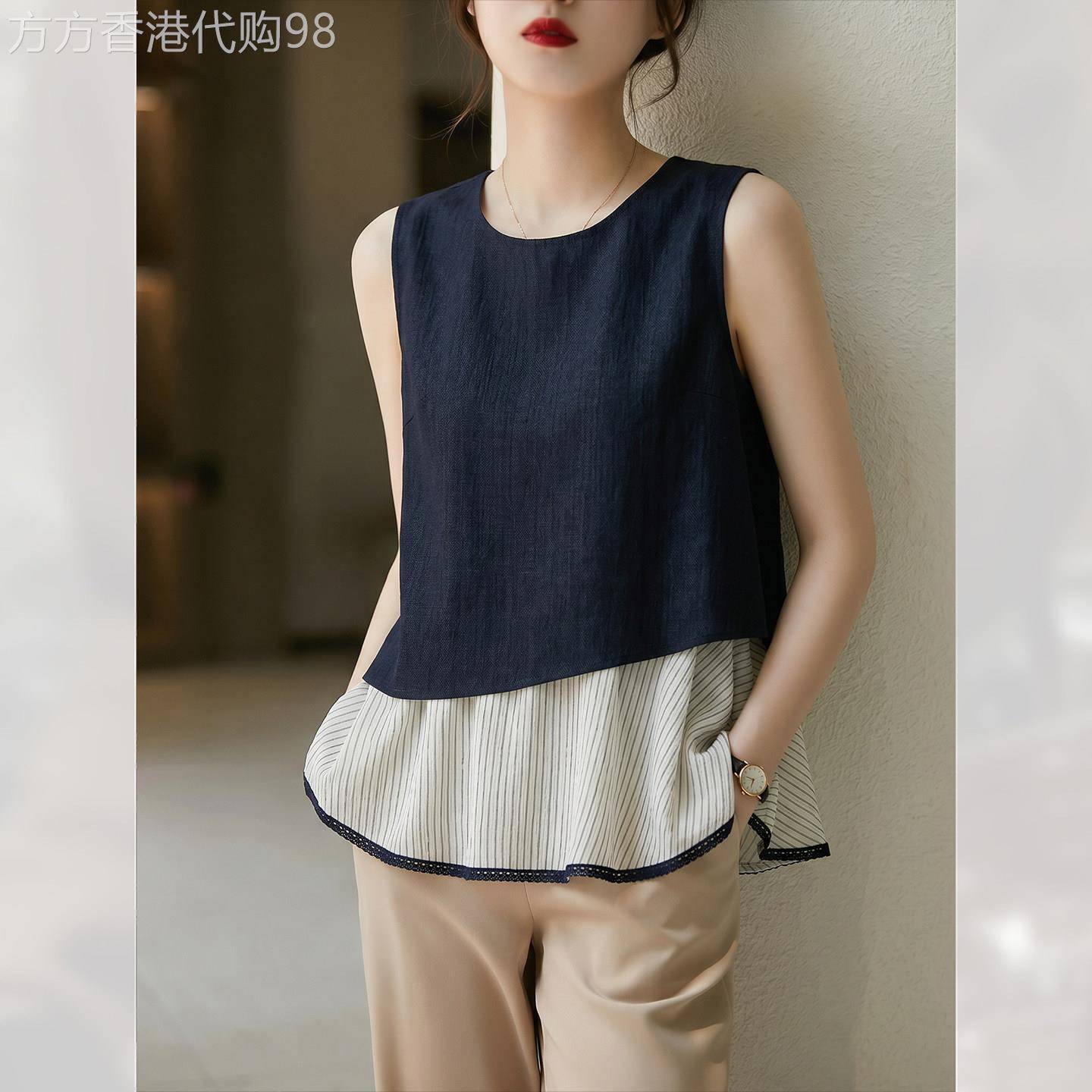 显瘦独特无袖上衣拼接别致女装夏季2026年新款绝美背心设计感百搭