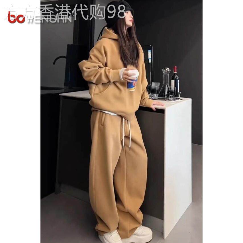 潮牌情侣款休闲运动套装男士2026新款冬季加绒加厚卫衣裤男款一套