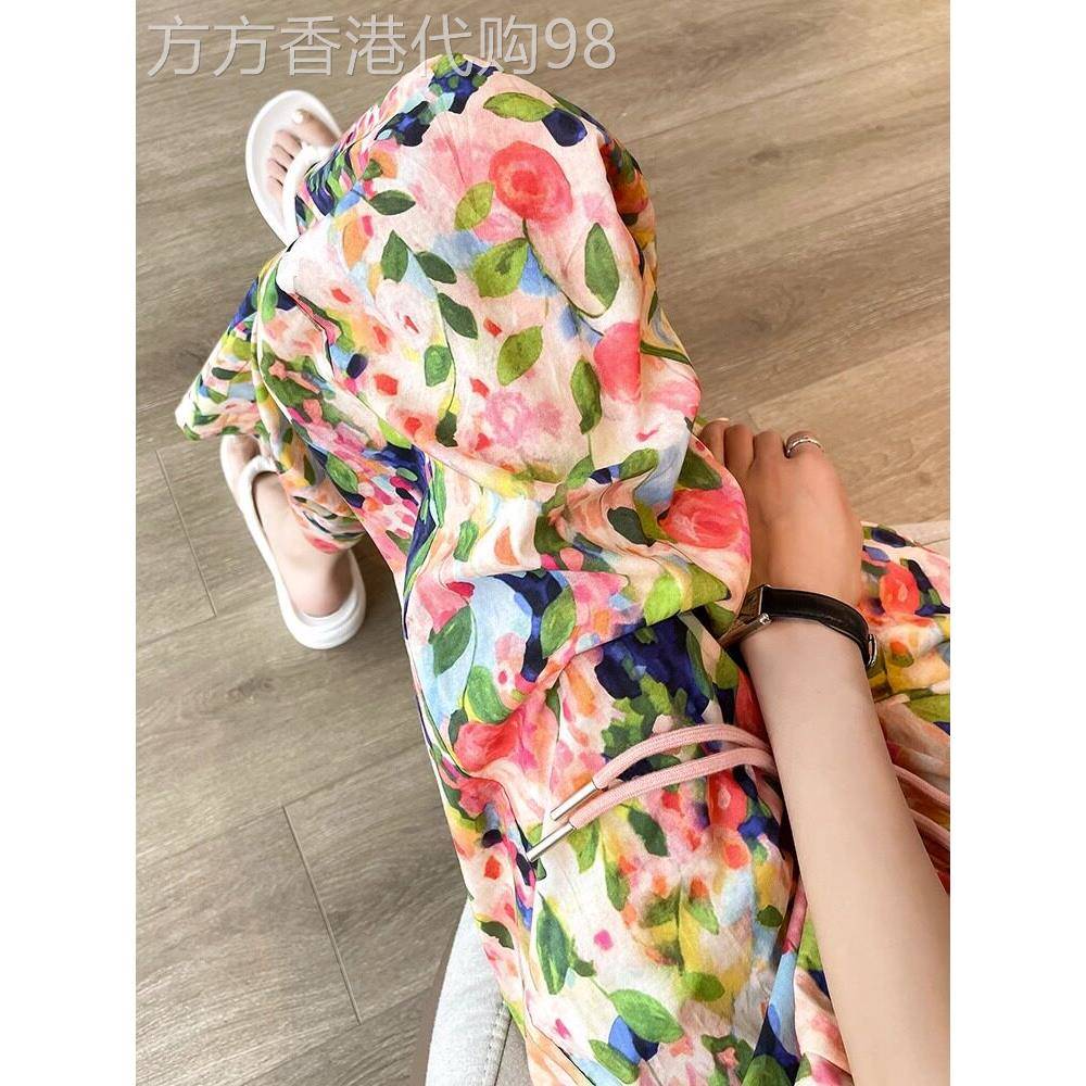 时尚品牌碎花女士裤,夏季高腰阔腿裤,宽松直筒九分时尚海滨休闲