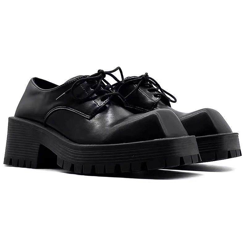 巴黎大翘头方头皮鞋男款厚底松糕底休闲通勤皮鞋小众高级感德比鞋