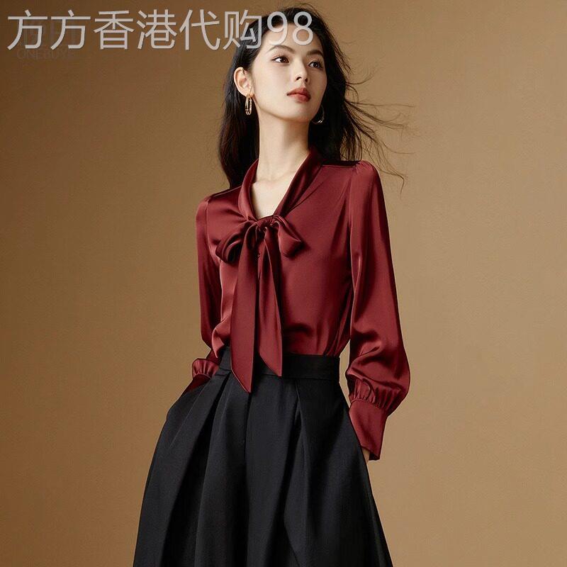 2025春季新款女装高端韩版蝴蝶结飘带长袖衬衣通勤衬衫女别致上衣