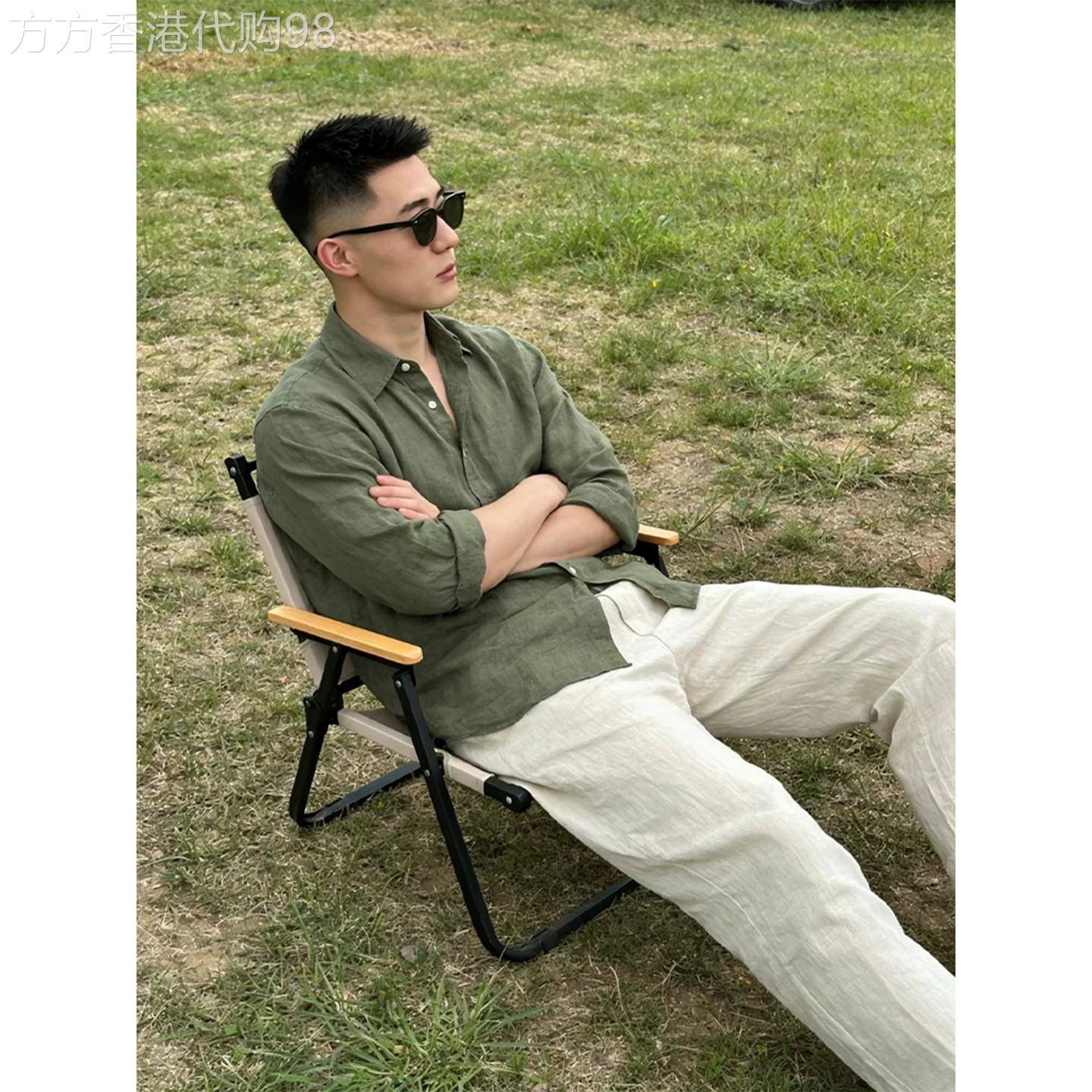 韩国Uamtor套装男士夏季复古老钱风亚麻松弛感穿搭清爽风简约通勤