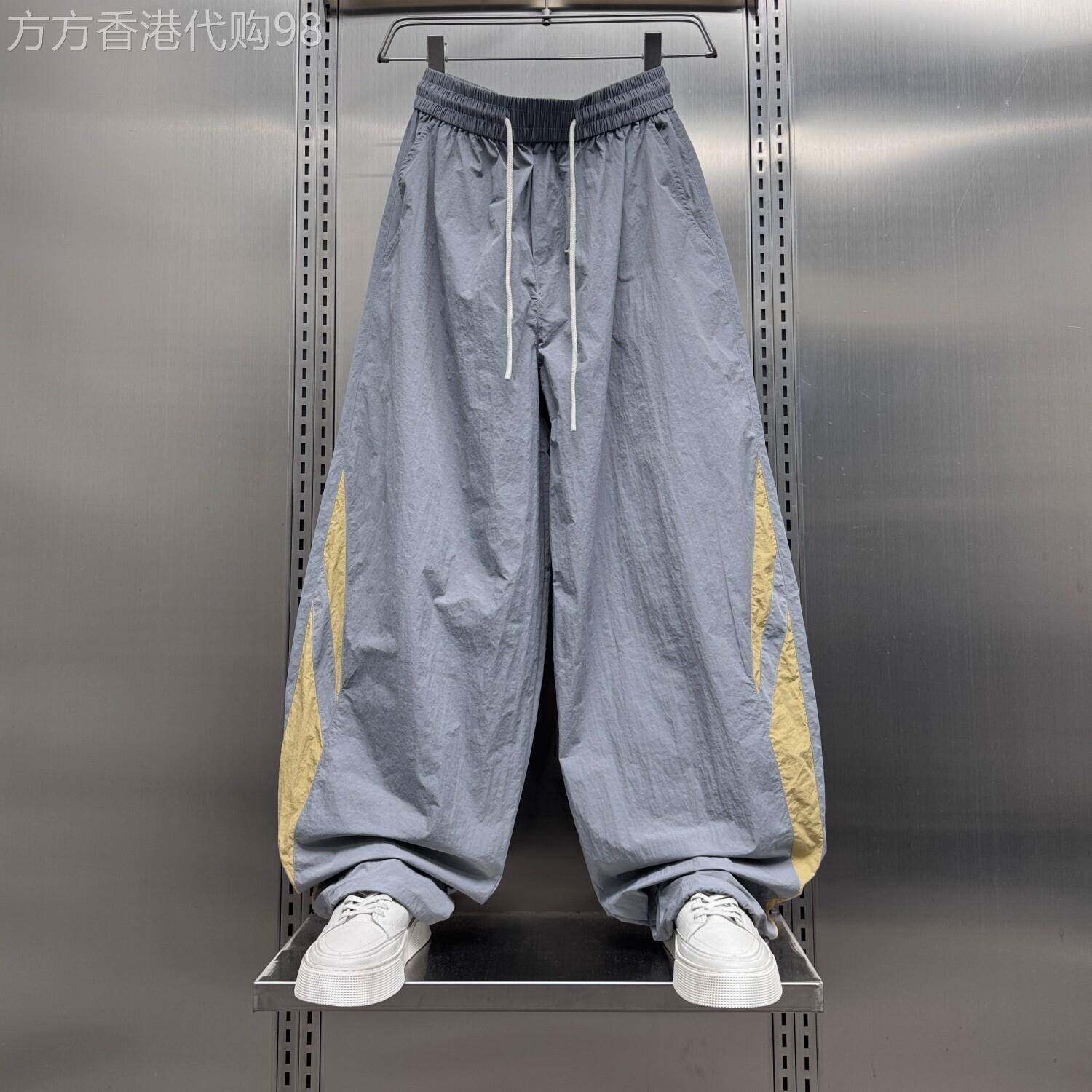 潮牌夏季冰丝速干条纹阔腿裤男运动休闲裤痞帅百搭宽松透气哈伦裤