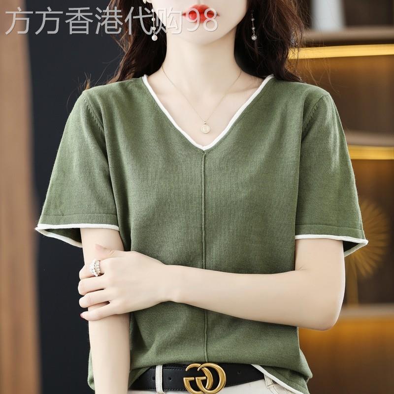 2026新款纯棉短袖t恤女夏季v领韩版宽松体恤显瘦减龄百搭短款上衣
