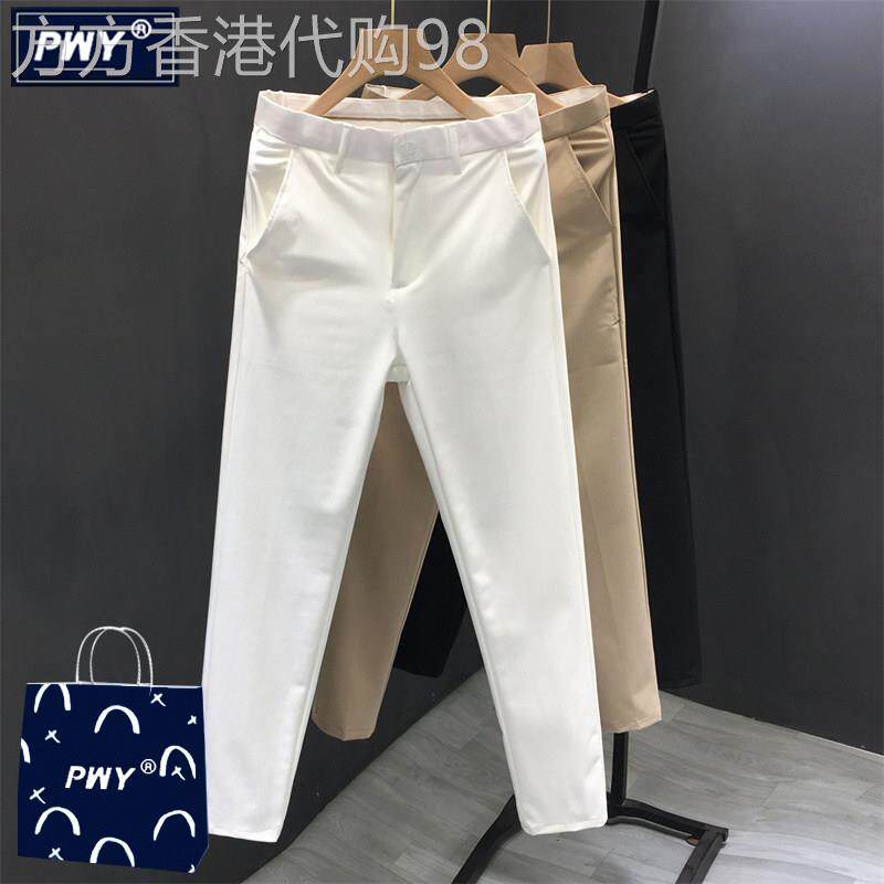 潮牌高端白色西裤男士商务休闲裤春秋修身直筒九分裤男款西装裤子