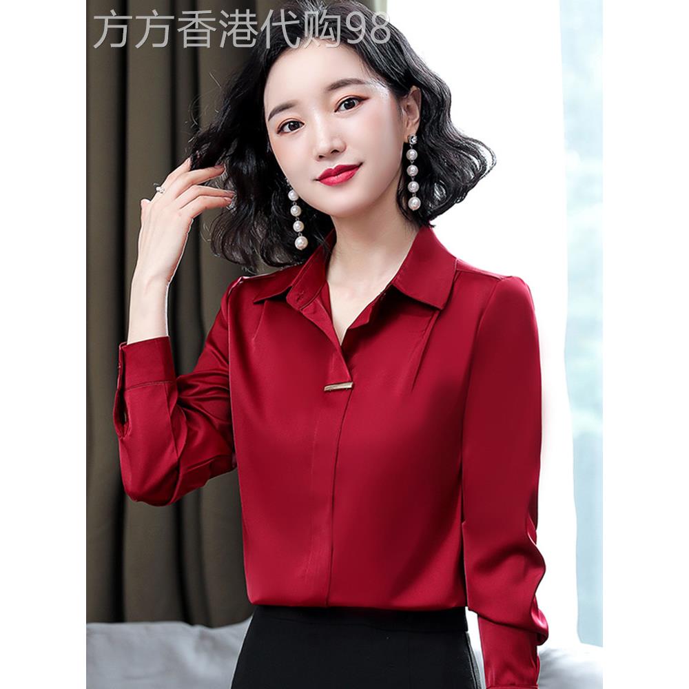 衬衫女春秋2025新款洋气时尚气质宽松显瘦衬衣翻领缎面长袖上衣女