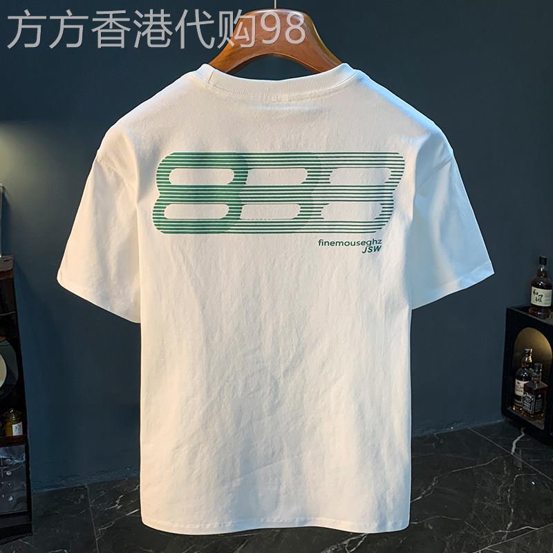 休闲风短袖T恤男夏季潮牌薄款宽松圆领透气T恤衫青年五分袖上衣