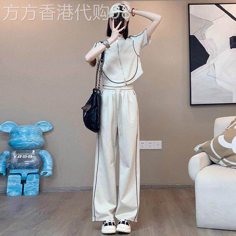 欧洲站休闲运动套装女夏季薄款2026年新款时尚炸街阔腿裤两件套潮