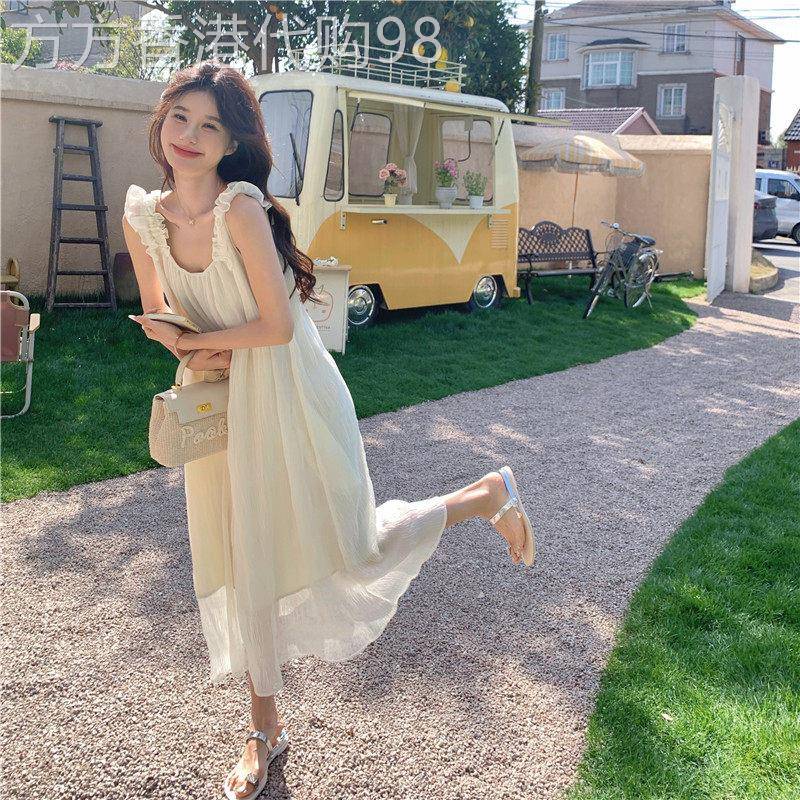 白色法式雪纺吊带洋装女夏2026新款茶歇仙女海边度假无袖小个子