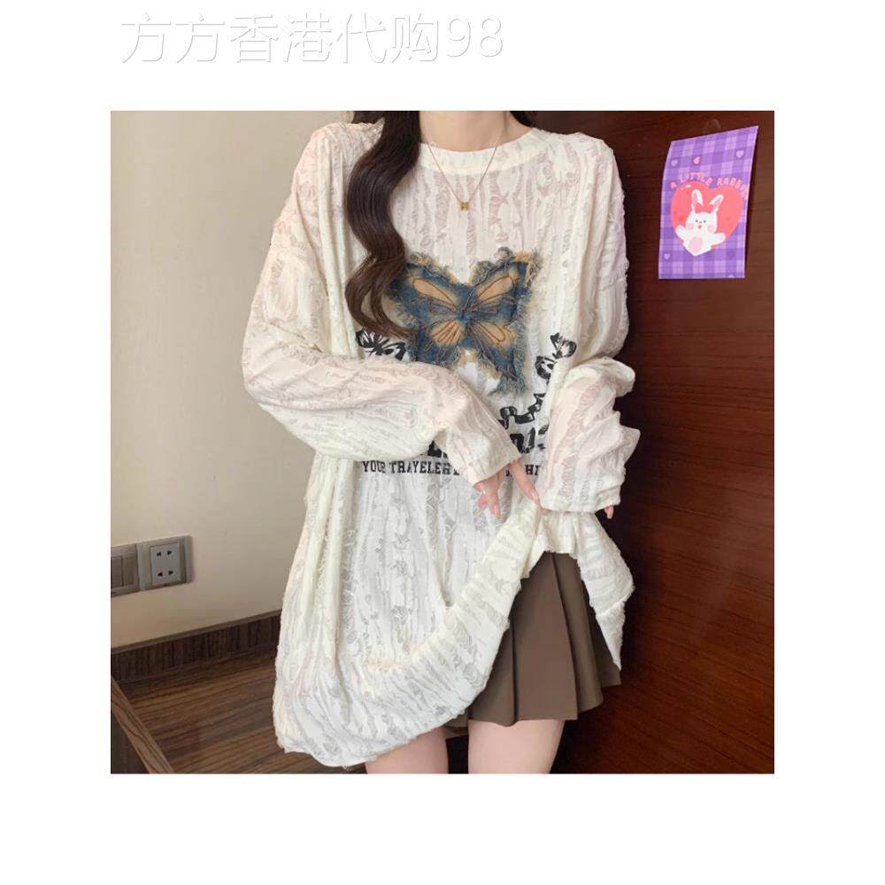 长袖t恤女春秋2025新款宽松大码胖mm显瘦中长款设计感打底衫上衣