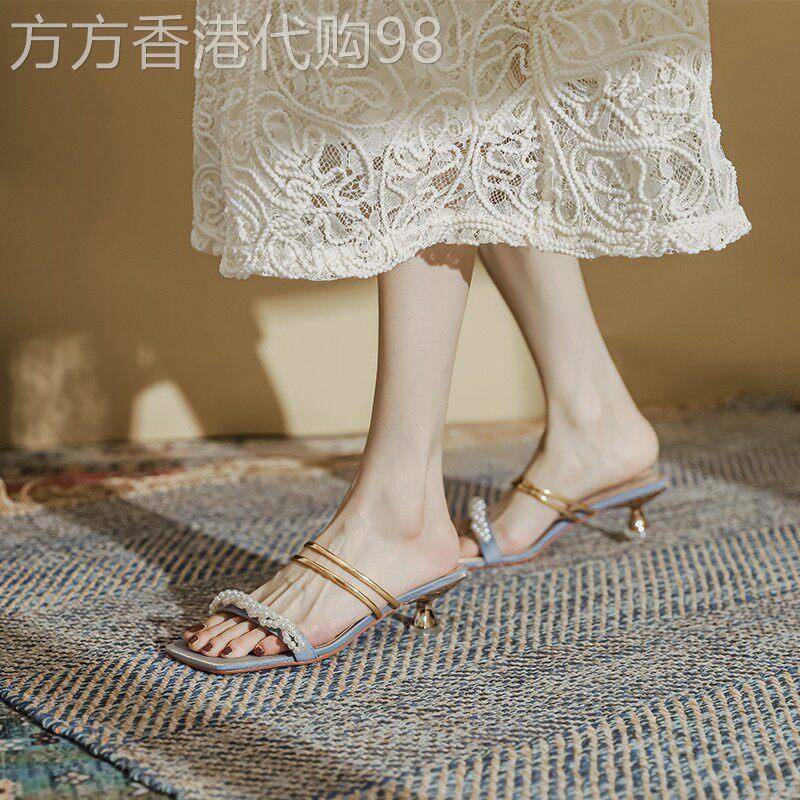 细跟凉鞋女夏季2026新款时尚法式仙女风中跟高跟鞋露趾两穿凉拖鞋