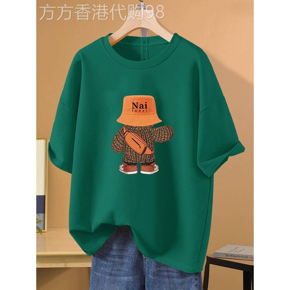 短袖t恤女夏季纯棉2025新款宽松韩版显瘦圆领印花胖mm半袖上衣潮