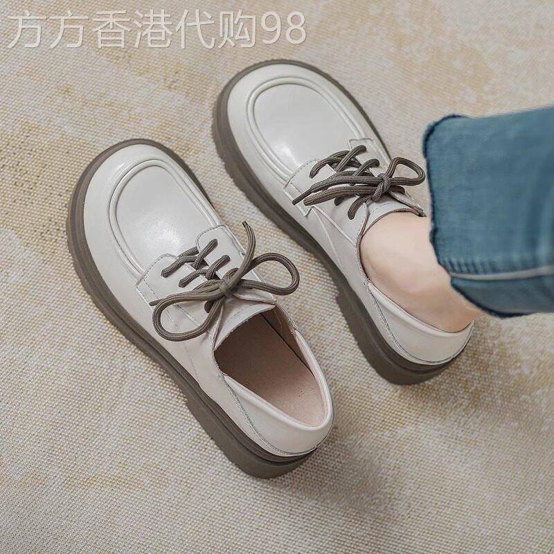 英伦真皮厚底小皮鞋女2026春季新款系带学院风软皮圆头休闲包鞋子