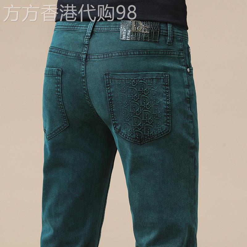 意大利高端墨绿色牛仔裤男莱赛尔春季薄款修身小脚弹力休闲长裤子