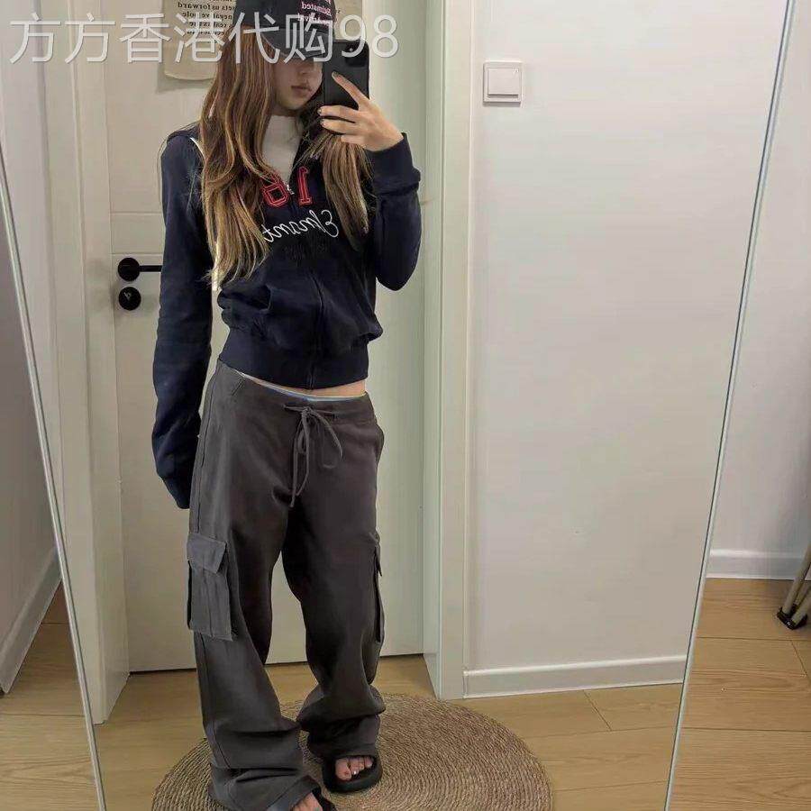 米兰风MDCW美式复古贴布连帽卫衣女春秋薄款修身显瘦休闲运动外套