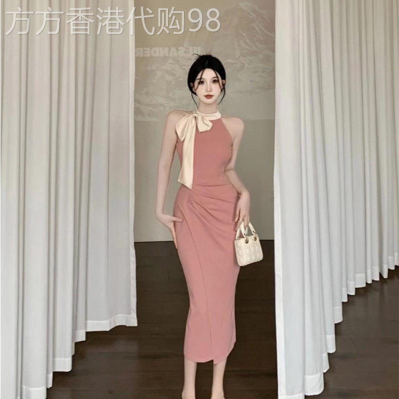 法式复古性感露肩蝴蝶结修身显瘦连衣裙2026夏季新款气质裙子潮