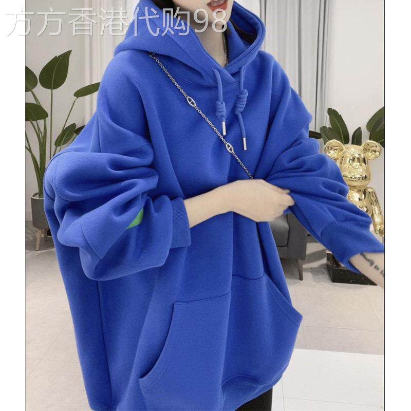克莱因蓝连帽卫衣女2026春秋新款欧货洋气宽松休闲加绒套头上衣潮