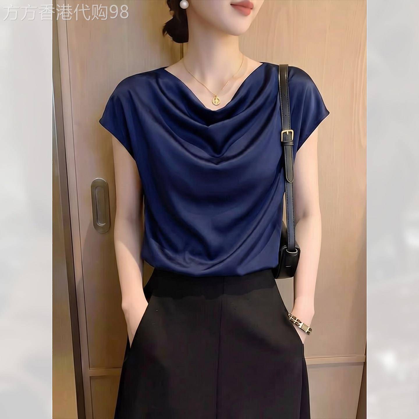 高端别致荡领显瘦短袖衬衫女装夏季2026年新款绝美上衣小个子百搭
