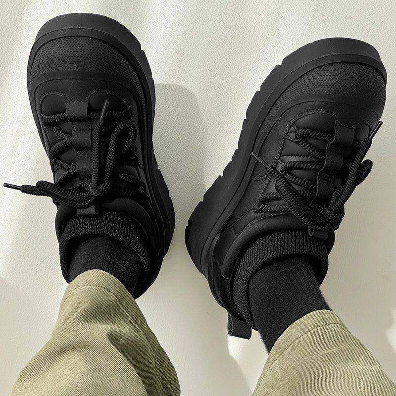 冬季低帮雪地靴男女款加绒保暖棉鞋厚底情侣防水黑色短筒面包鞋潮