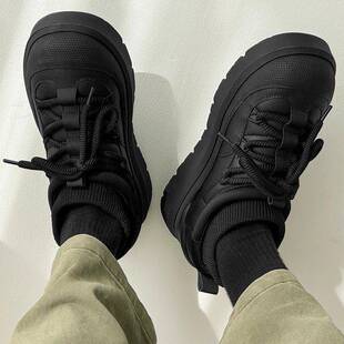 冬季低帮雪地靴男女款加绒保暖棉鞋厚底情侣防水黑色短筒面包鞋潮