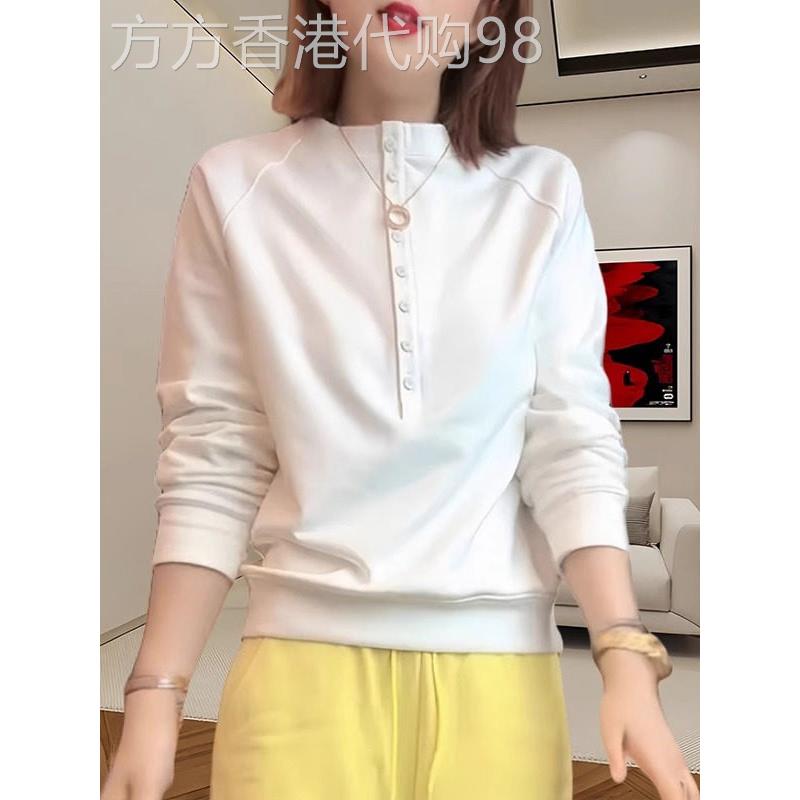 白色插肩宽松百搭慵懒长袖t恤女内搭高级感爆款鱼骨打底衫上衣秋