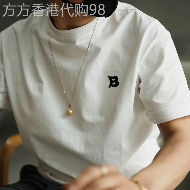 字母刺绣短袖T恤男夏季潮牌宽松纯棉圆领五分袖百搭休闲半袖体恤