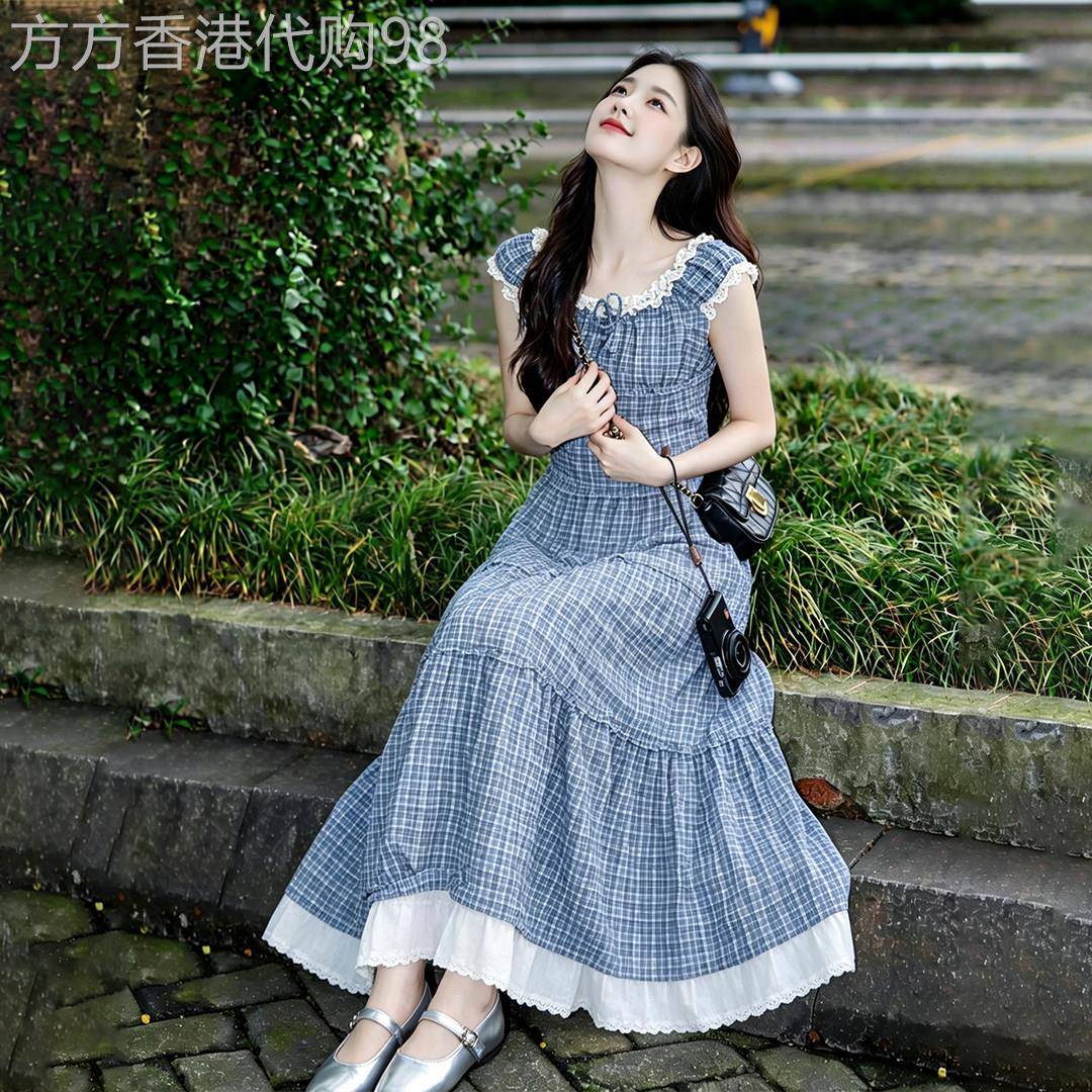 气质蓝色格子上衣半身裙子两件套女2026夏季小个子漂亮穿搭一整套