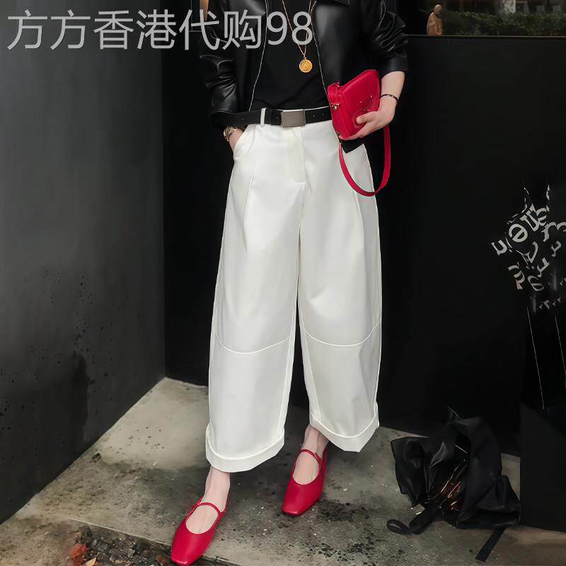白色休闲裤女秋季2025流行新款高腰显瘦时髦感百搭宽松九分阔腿裤