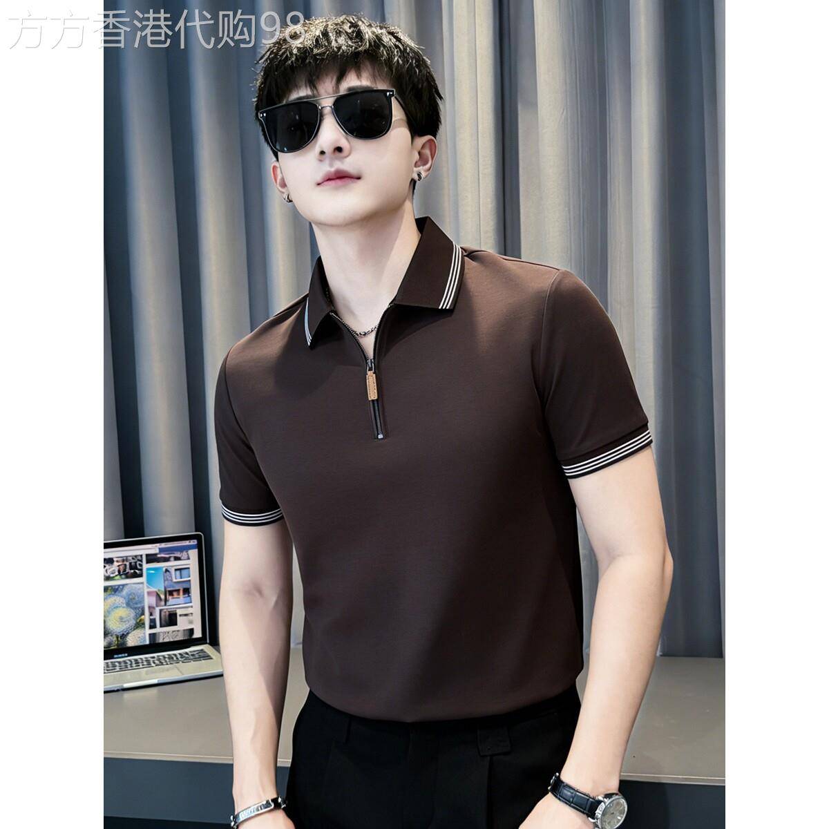 潮牌高端修身弹力冰丝polo衫男2026新款夏季职场百搭痞帅短袖t恤