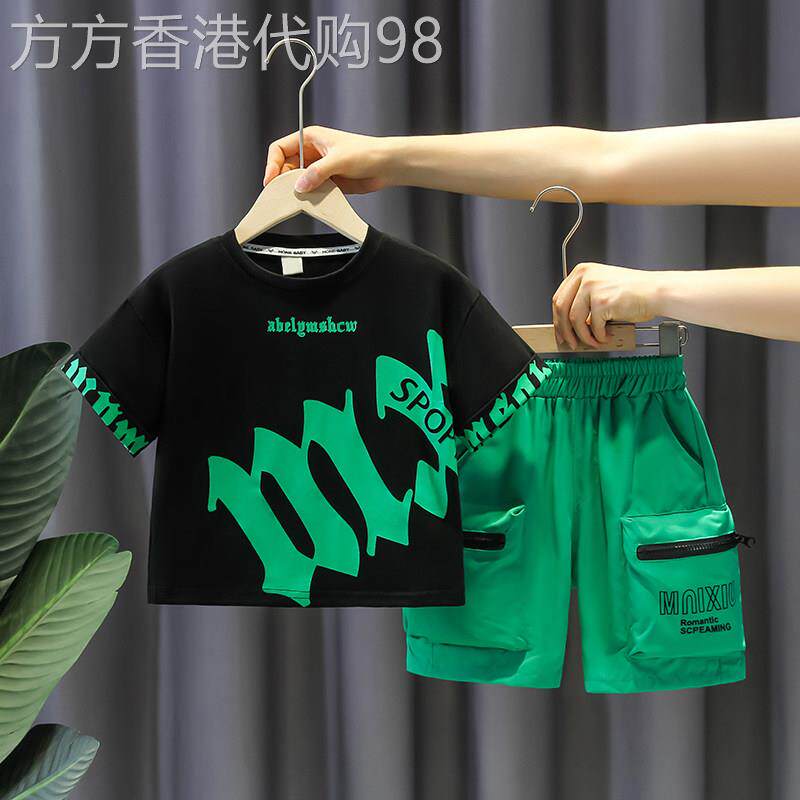 韩国洋派男童夏季套装中小童薄款休闲短袖两件套宝宝夏款童装潮酷